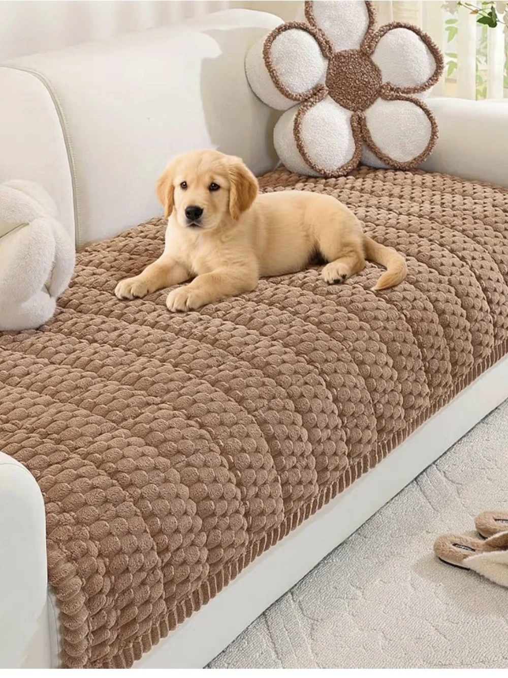 Plush Textured Dog Sofa Protector - Brown